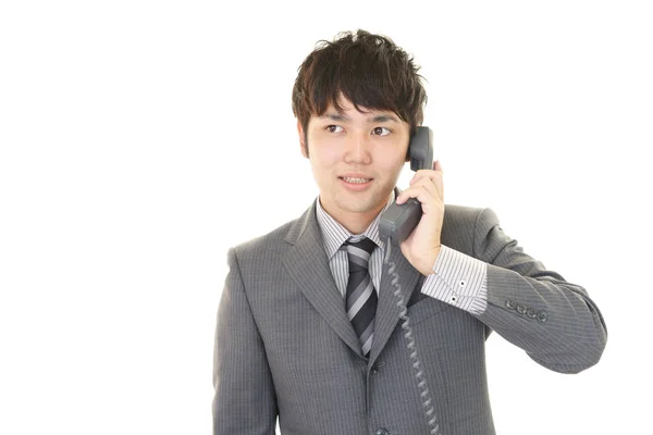 Homem Negócios Com Telefone — Fotografia de Stock