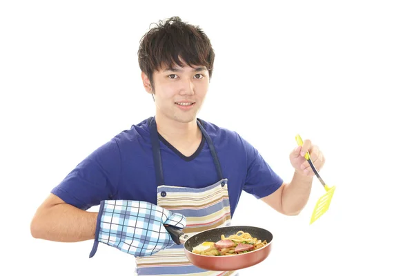 Asiatique Homme Cuisine Saine Nourriture — Photo
