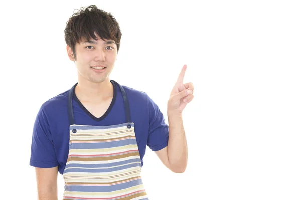 Sorridente Cameriere Asiatico Isolato Sfondo Bianco — Foto Stock