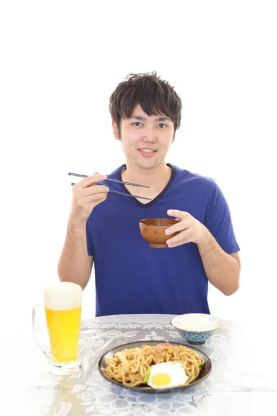 Ásia Homem Comer Refeições — Fotografia de Stock