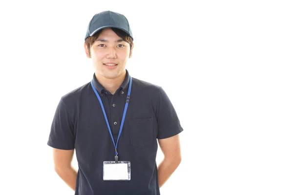 Smiling Janitor White Background — Stock Photo, Image