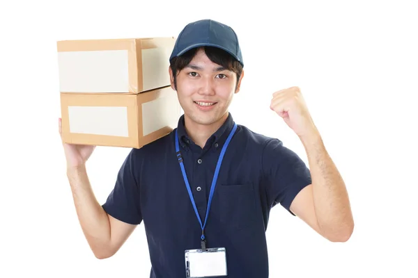 Smiling Delivery Man Isolated White Background — Stock Photo, Image
