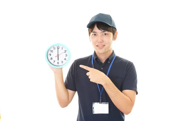 Trabajador Masculino Sonriente Con Reloj — Foto de Stock