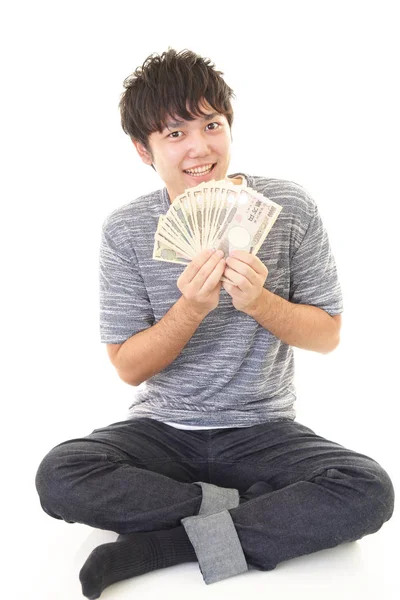 Sonriente Asiático Hombre Con Dinero —  Fotos de Stock