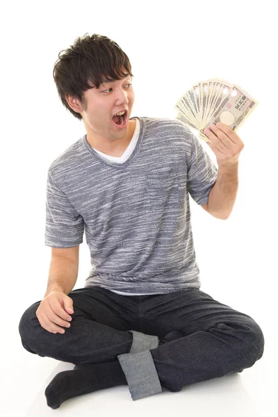 Lächelnder Asiatischer Mann Mit Geld — Stockfoto