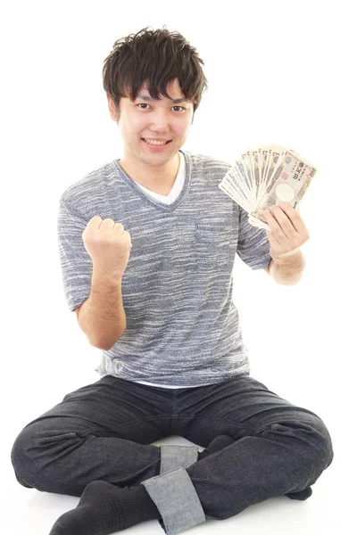 Lächelnder Asiatischer Mann Mit Geld — Stockfoto