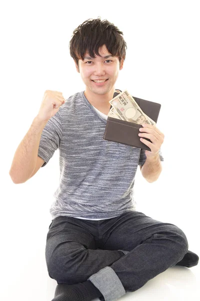 Ασιατικές Άνδρα Χαμογελώντας Χρήματα — Φωτογραφία Αρχείου