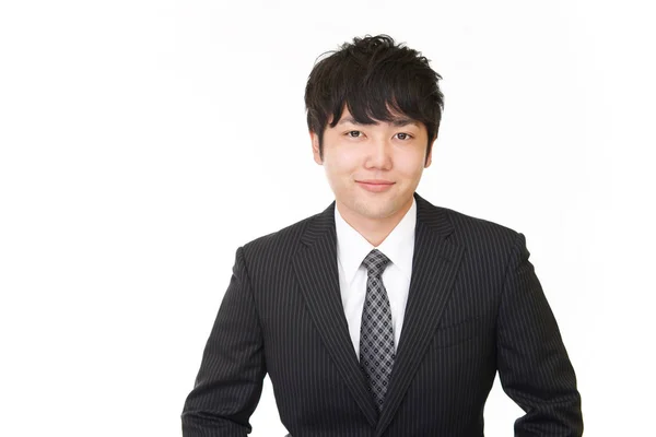 Sorrindo Asiático Empresário Isolado Fundo Branco — Fotografia de Stock