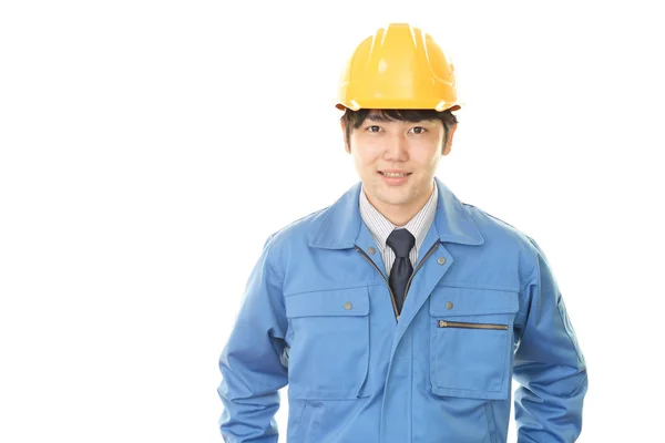 Sorridente Asiatico Lavoratore Isolato Sfondo Bianco — Foto Stock