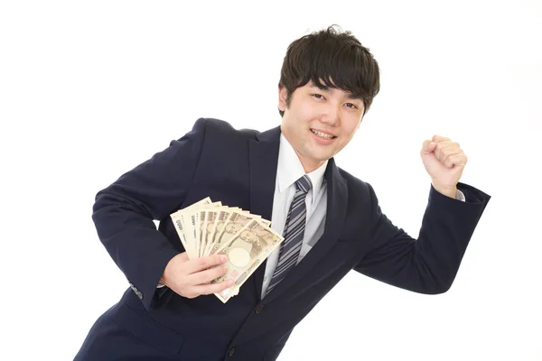 Feliz Asiático Hombre Negocios Con Dinero —  Fotos de Stock