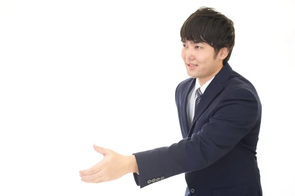 Sonriente Hombre Negocios Asiático Aislado Sobre Fondo Blanco — Foto de Stock