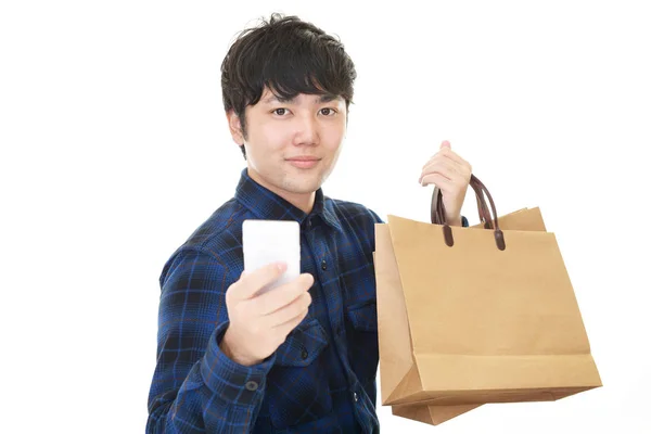 Asiatique Homme Tenant Téléphone Intelligent — Photo