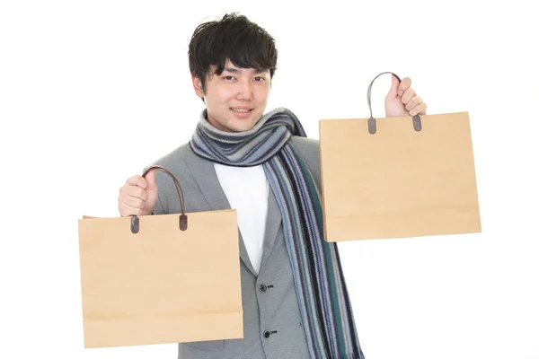 Hombre Sonriente Con Bolsas Compras — Foto de Stock