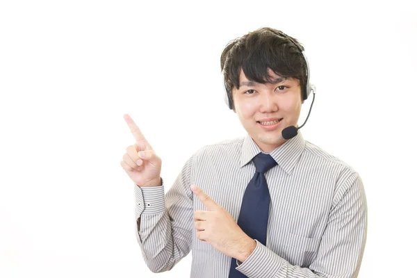 Smiling Telephone Operator Isolated White Background — Stock Photo, Image