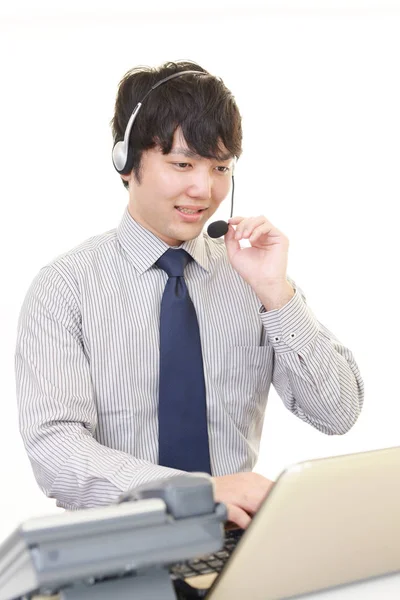 Smiling Telephone Operator Isolated White Background — Stock Photo, Image