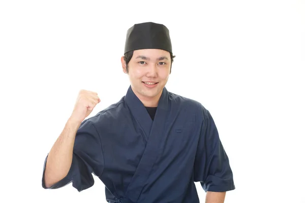 微笑的日本厨师查出在白色背景 — 图库照片