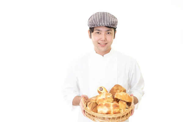 Lächelnder Bäcker Isoliert Auf Weißem Hintergrund — Stockfoto
