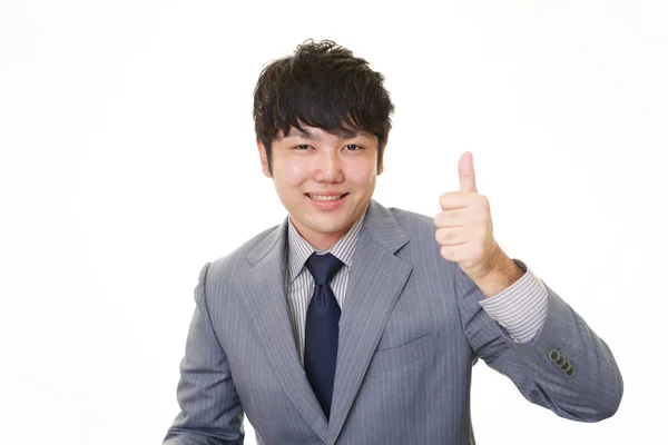 Asiático Homem Negócios Mostrando Polegares Para Cima Sinal — Fotografia de Stock
