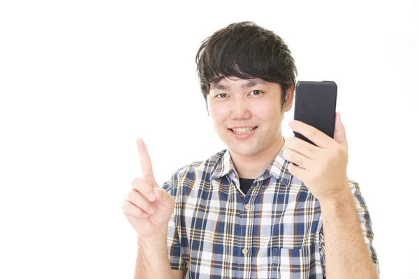 Asiatischer Mann Mit Geste Nummer Eins — Stockfoto
