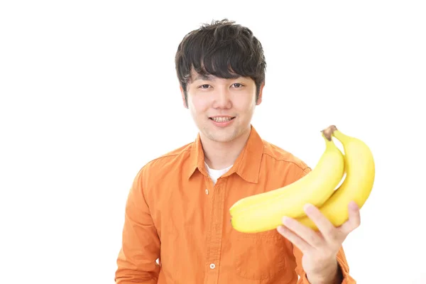 Sorrindo Homem Asiático Com Frutas — Fotografia de Stock