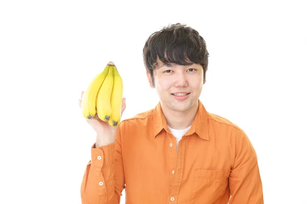 Sorrindo Homem Asiático Com Frutas — Fotografia de Stock