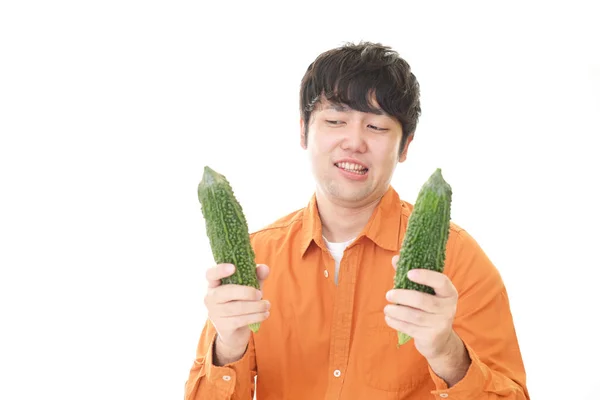 Asian Man Vegetables Isolated White Background — Stock Photo, Image