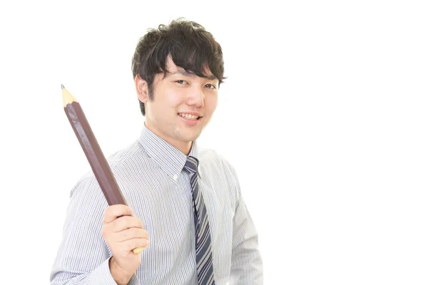 Sorridente Asiatico Insegnante Isolato Sfondo Bianco — Foto Stock