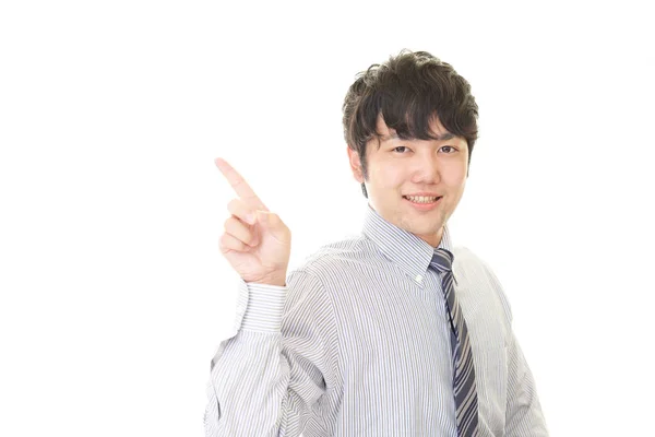 Asian Businessman Pointing Isolated White Background — Stock Photo, Image