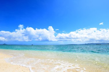 Okinawa 'da güzel bir plajın resmi.