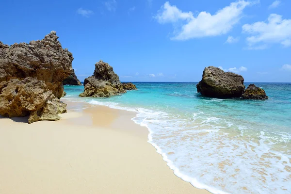 Okinawa 'da güzel bir plajın resmi.