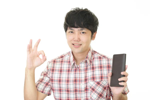 Sorridente Uomo Asiatico Con Portafoglio — Foto Stock