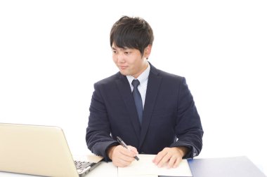 Onun ofisinde Asya işadamı çalışma