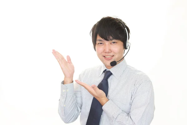 Uśmiechający Się Operatora Telefonicznego Białym Tle — Zdjęcie stockowe