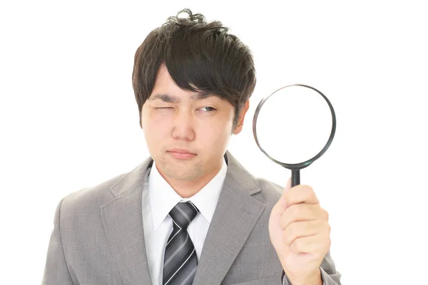 Asian Businessman Magnifying Glass — Stock Photo, Image