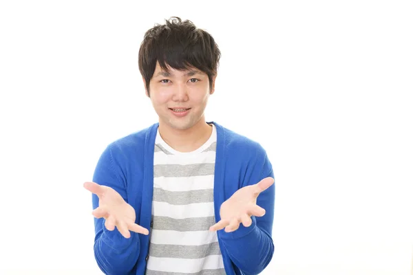 Man Showing Something Palm His Hands — Stock Photo, Image