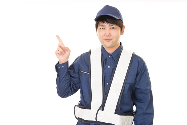 Smiling Asian Worker Isolated White Background — Stock Photo, Image