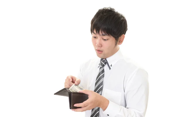 Teleurgesteld Aziatische Man Met Een Portemonnee — Stockfoto