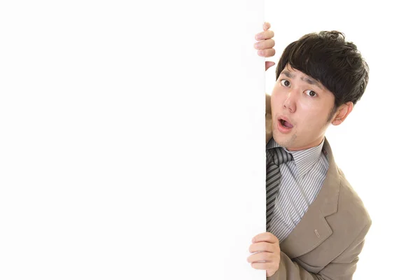 Surprised Asian Businessman Whiteboard — Stock Photo, Image