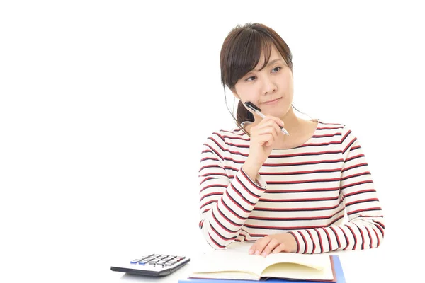 Femme Avec Une Calculatrice — Photo