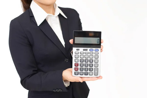 Femme Affaires Tenant Une Calculatrice — Photo