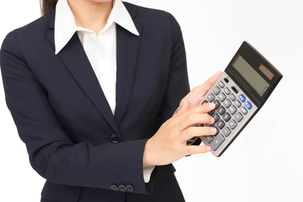 Femme Affaires Tenant Une Calculatrice — Photo