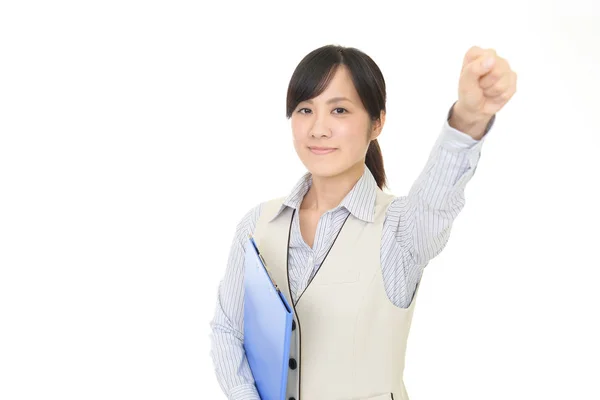 Female Office Worker Who Poses Happily — Stock Photo, Image