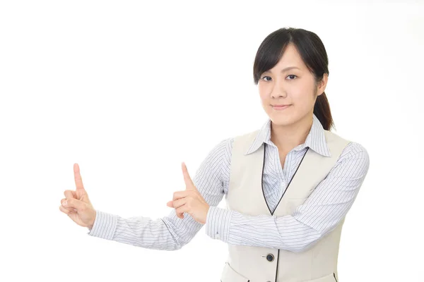 Aziatische Business Woman Wijzend Naar Boven — Stockfoto