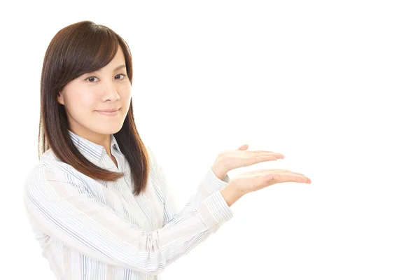 Mujer Mostrando Algo Palma Sus Manos —  Fotos de Stock