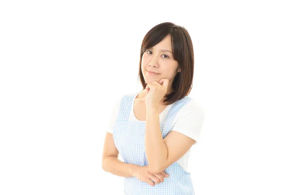 Smiling Woman Apron — Stock Photo, Image