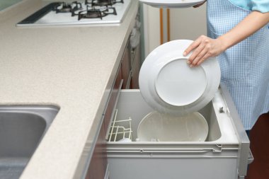 Bulaşık makinesi dishware alarak kadın