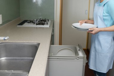 Bulaşık makinesi dishware alarak kadın