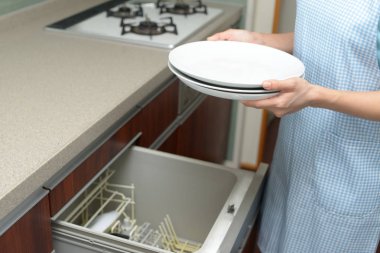 Bulaşık makinesi dishware alarak kadın