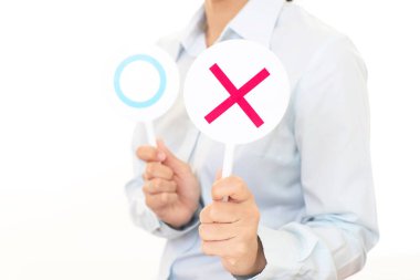 Woman making decision between yes or no clipart
