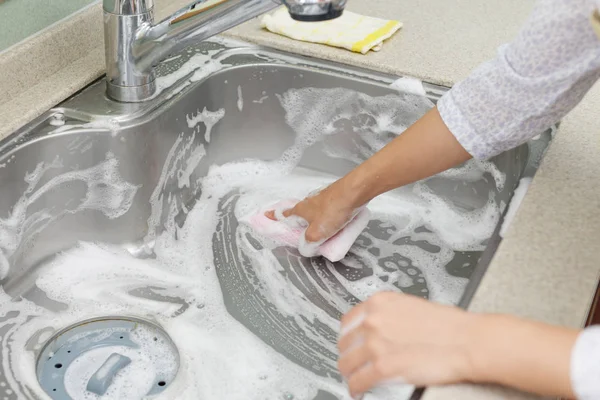 Housewife Washing Kitchen Sink — Stock Photo, Image